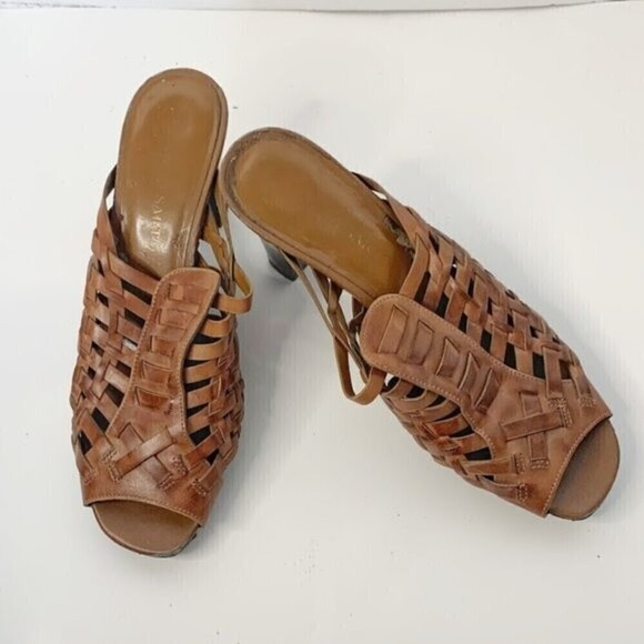 Franco Sarto Leather Woven Weave High Heel Leather Sandals - Picture 2 of 10